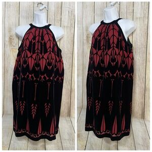 Vtg Red Black Velvet Burnout Dress‎ XS Silk Blend Whimsigoth Dark Romance Goth